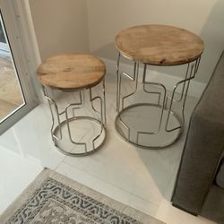 Set Of (2) Wood Steel Side Tables, Brown, Natural Wood - Weston 33326 - $80
