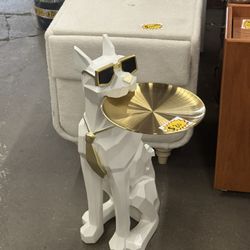 Dog Sculpture Resin Side Table With Tray Top & Tissue Box