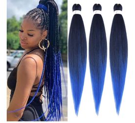 Pre Stretched Braiding Hair Extensions 6 Packs 26 Inch Black to Blue Ombre Braiding Hair Synthetic