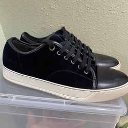 LANVIN, man’s Matte Cap-Toe Low-Top Sneakers, Navy Blue. Authentic Size 10