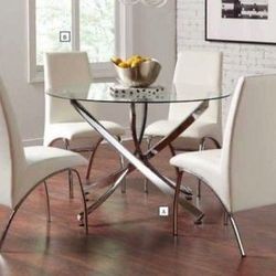 Brand New 5 PC Chrome/White Dining Set