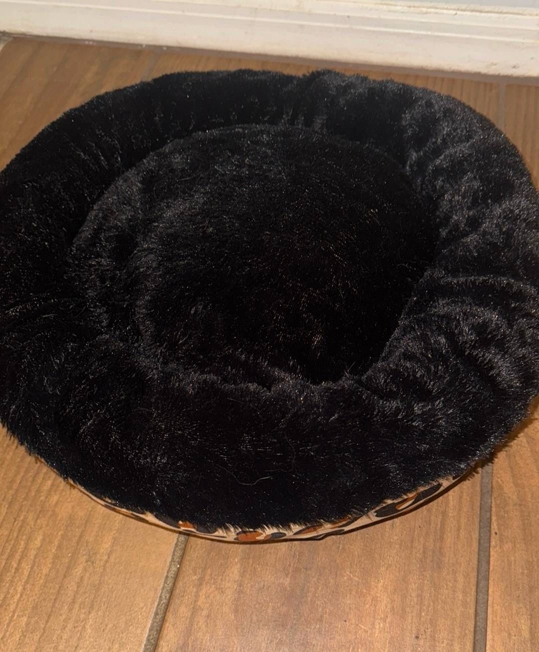 Leopard Print Cat Or Small Dog Bed - Black and Brown