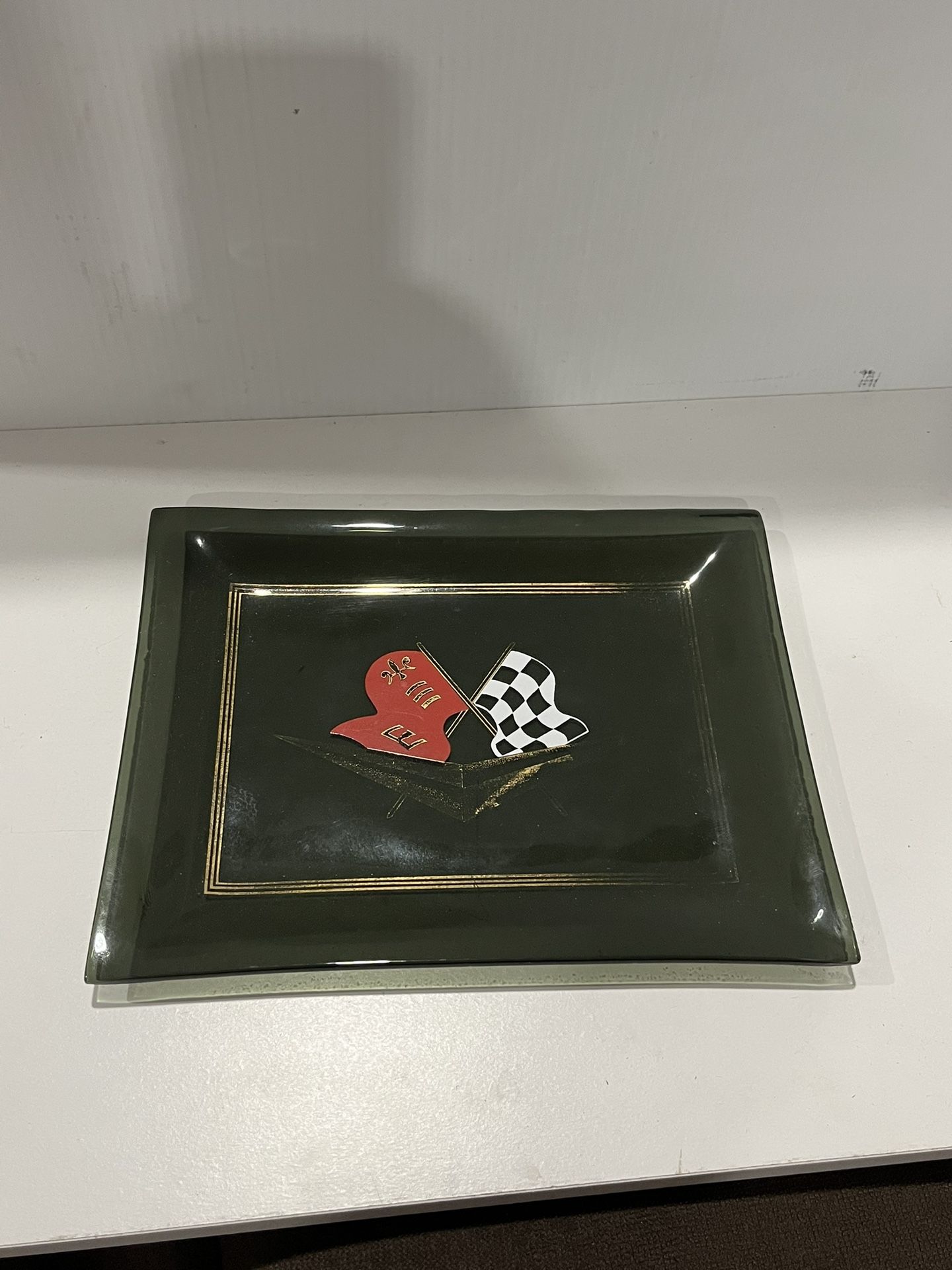 Vintage 1950's Corvette Dealership Hand Made Smoked Glass Dish