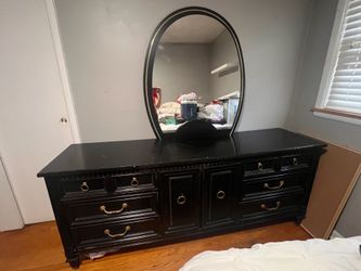 Black Dresser with Gold Trim - Includes Mirror & Floor Length Mirror