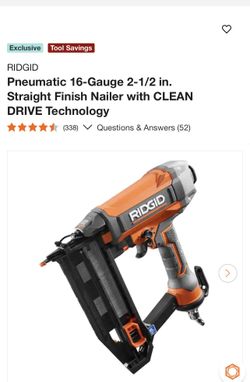 RIDGID Pneumatic 16-Gauge 2-1/2 in. Straight Finish Nailer with CLEAN DRIVE Technology 