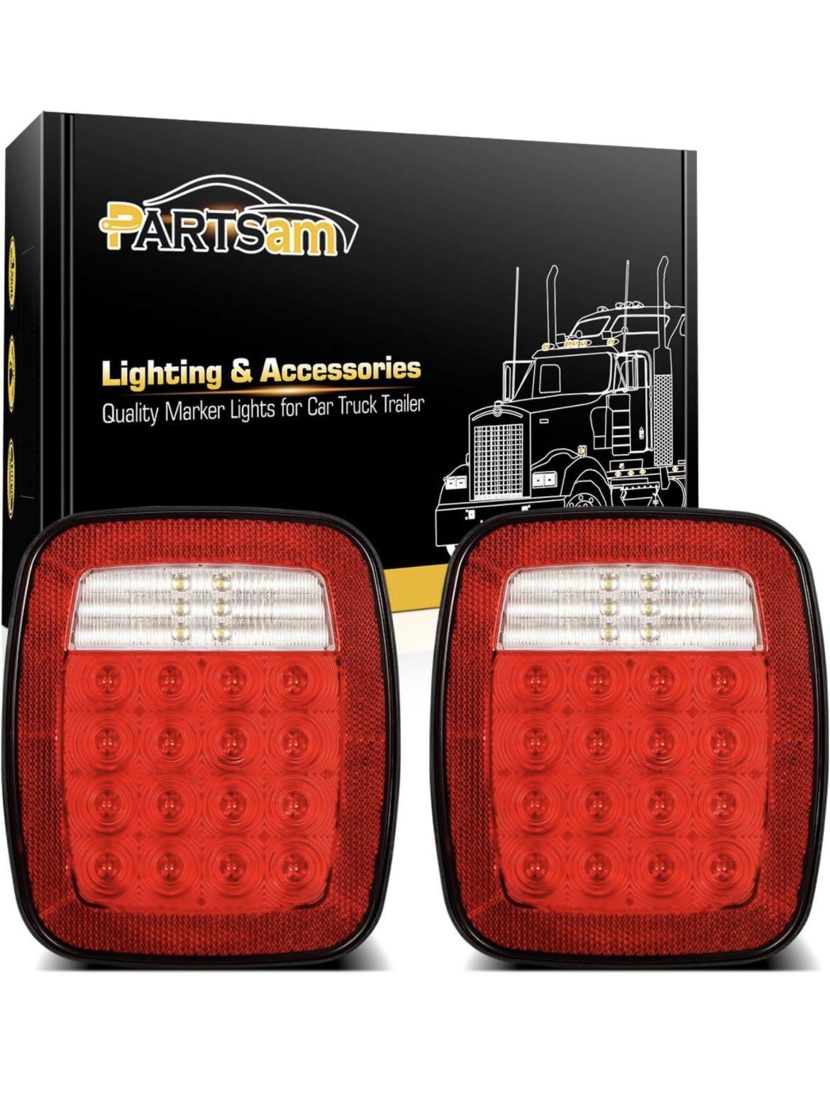 Partsam Pair 38 LED Universal Tail Brake Turn Stop License Back up Reverse Lights Rear Combination for Wrangler YJ TJ JK CJ Truck Trailer Boat RV,12V 