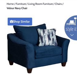 Navy Blue Velour Chair And Matching Ottoman