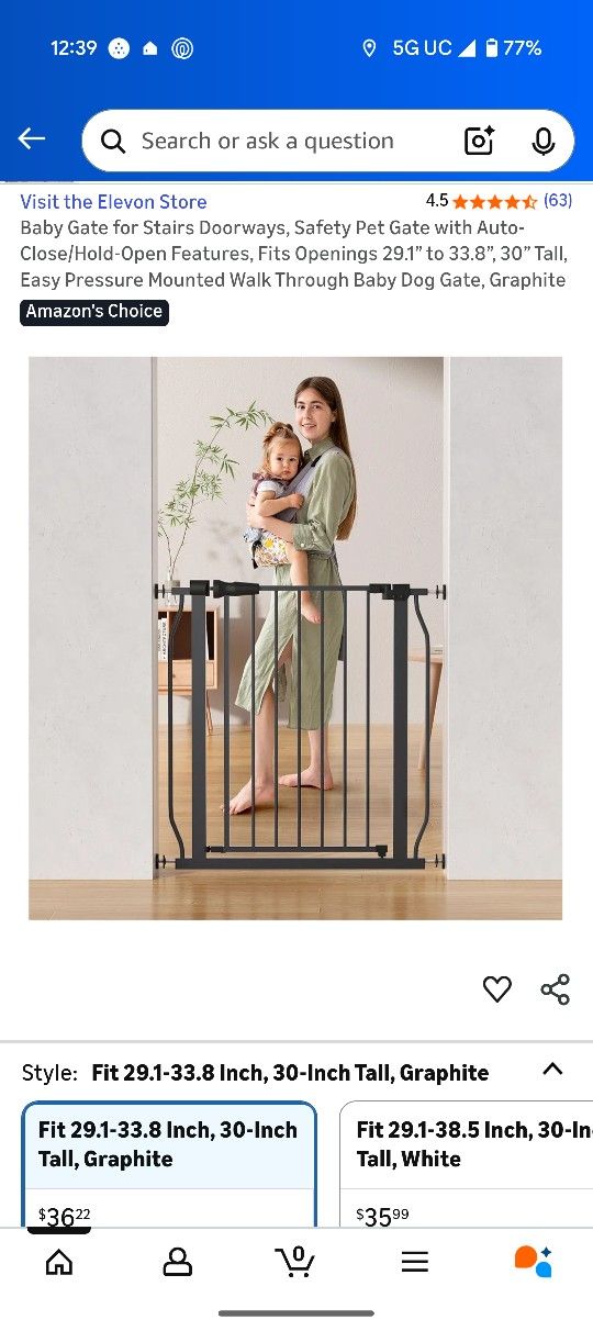 Baby Gate for Stairs Doorways, Safety Pet Gate with Auto-Close/Hold-Open Features, Fits Openings 29.1” to 33.8”, 30” Tall, Easy Pressure Mounted Walk