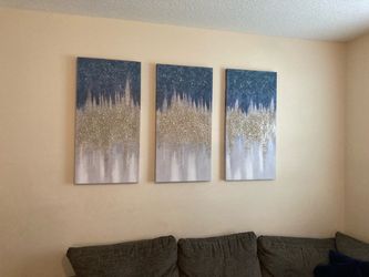 3-Piece Abstract Wall Art Set – Blue/Gold