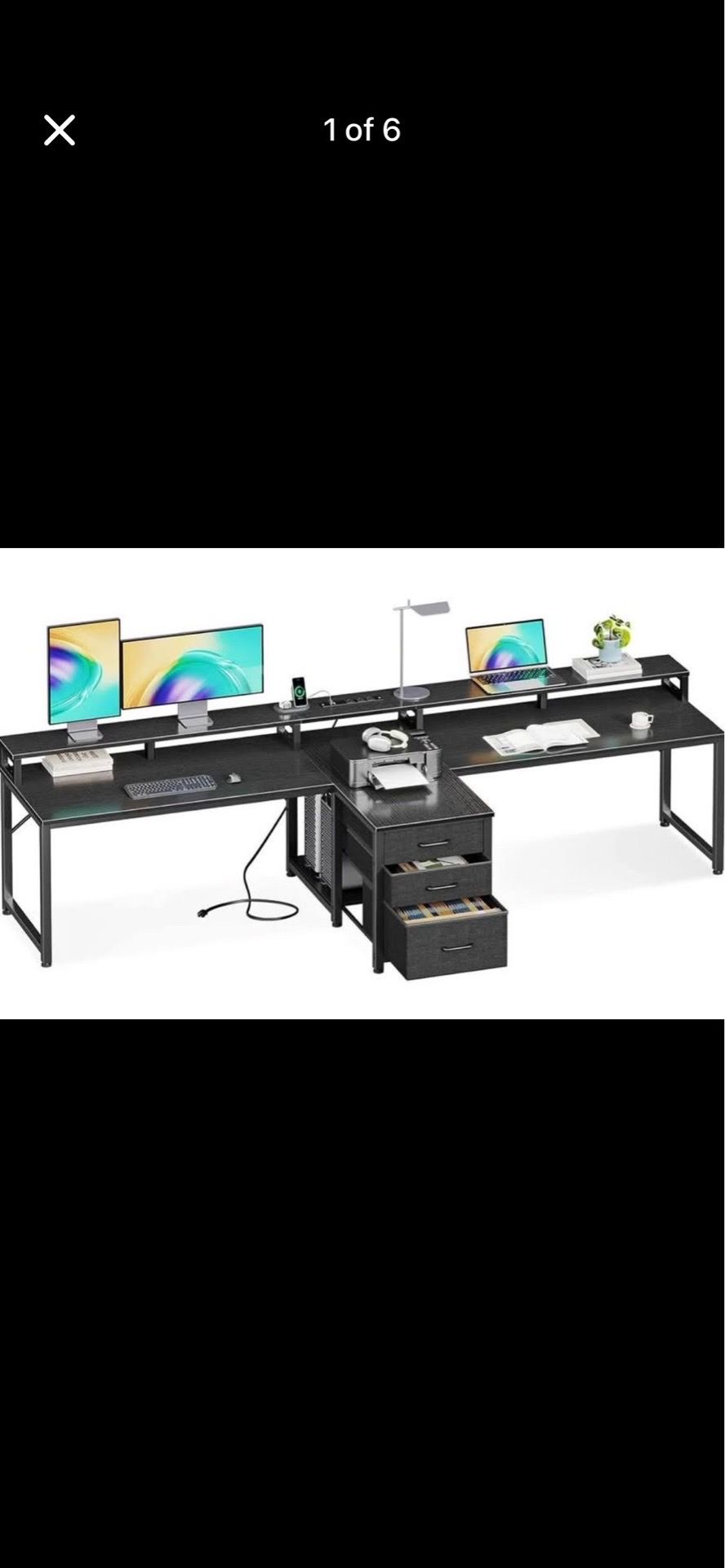 94" Two Person Computer Desk with Power Outlet & USB Ports
