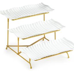 🚨 3 Tier Serving Tray Stand Gold Dessert Display $25 FIRM MUST GO!