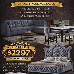 Brand new queen size bedframe, sectional and dining room set