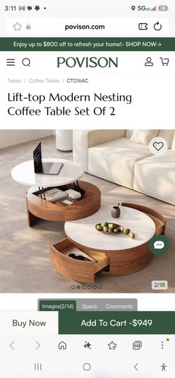 Lift-Top Modern Nesting Coffee Table Set of 2 $650