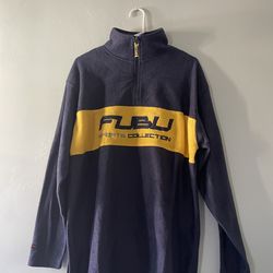 Vintage Y2K FUBU Sweatshirt Mens Medium Navy Blue 1/4 Zip Fleece Sports Collection Hip Hop