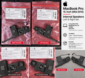 MacBook Pro 15” A1398 Internal Speakers – Left & Right Set (Mid 2015)