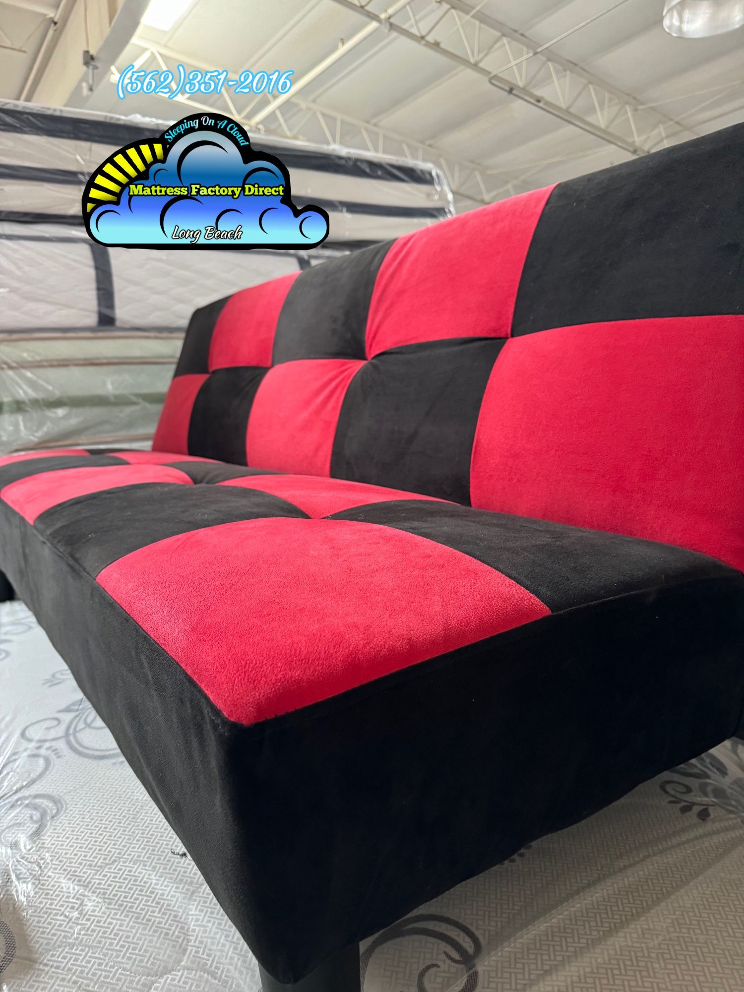 Black And Red Futon Couch Sofa Velvet Nuevo
