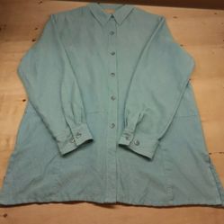 Vintage Cotton Ginny Womens L Blue Teal Faux Suede Button Front Shirt Blouse 
