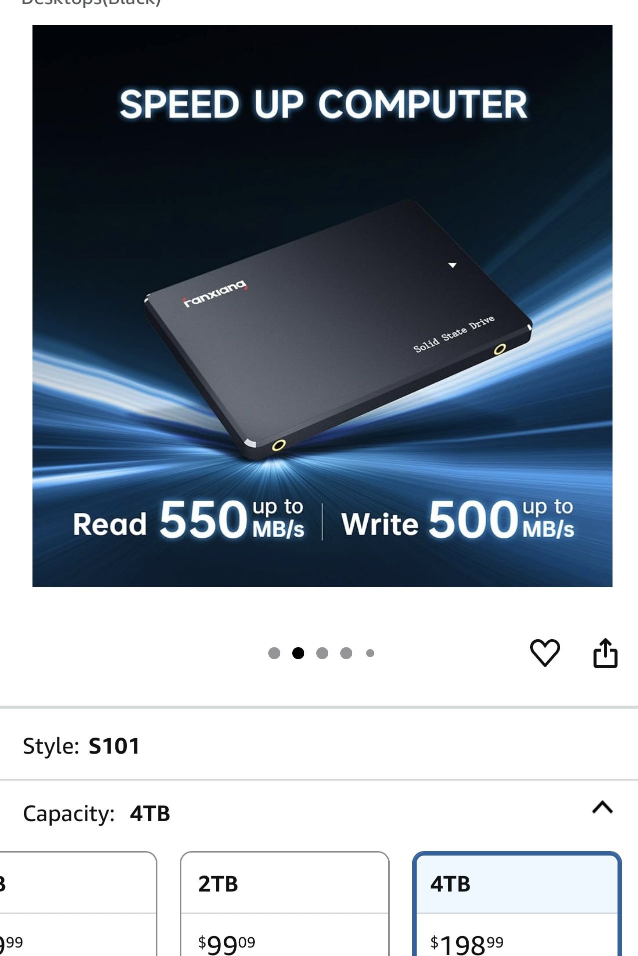S101 4TB SSD SATA III 6Gb/s 2.5" Internal Solid State Drive, Read Speed up to 550MB/sec, Compatibl