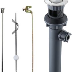 Bathroom Sink Drain with Lift Rod, Brushed Nickel Sink Drain with overflow, Drain Stopper for sink