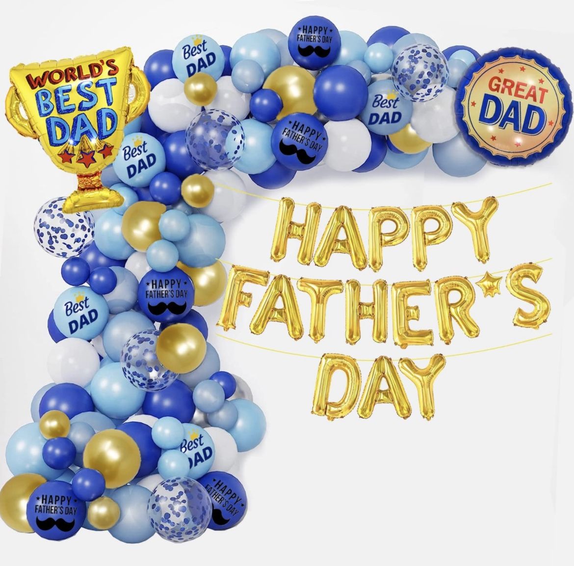 Father's Day Decorations Balloon Garland Arch Kit Includes 127 Pcs Happy Father's Day Foil Balloons Banner Fathers Day Party Birthday Decoration Suppl
