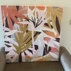 Cuadro Pintura De Flores Y Mueble De Cuarto 