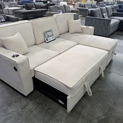 Beige Sofa Sectional Sleeper & Storage
