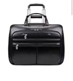 Black Leather Rolling Briefcase Carry-On