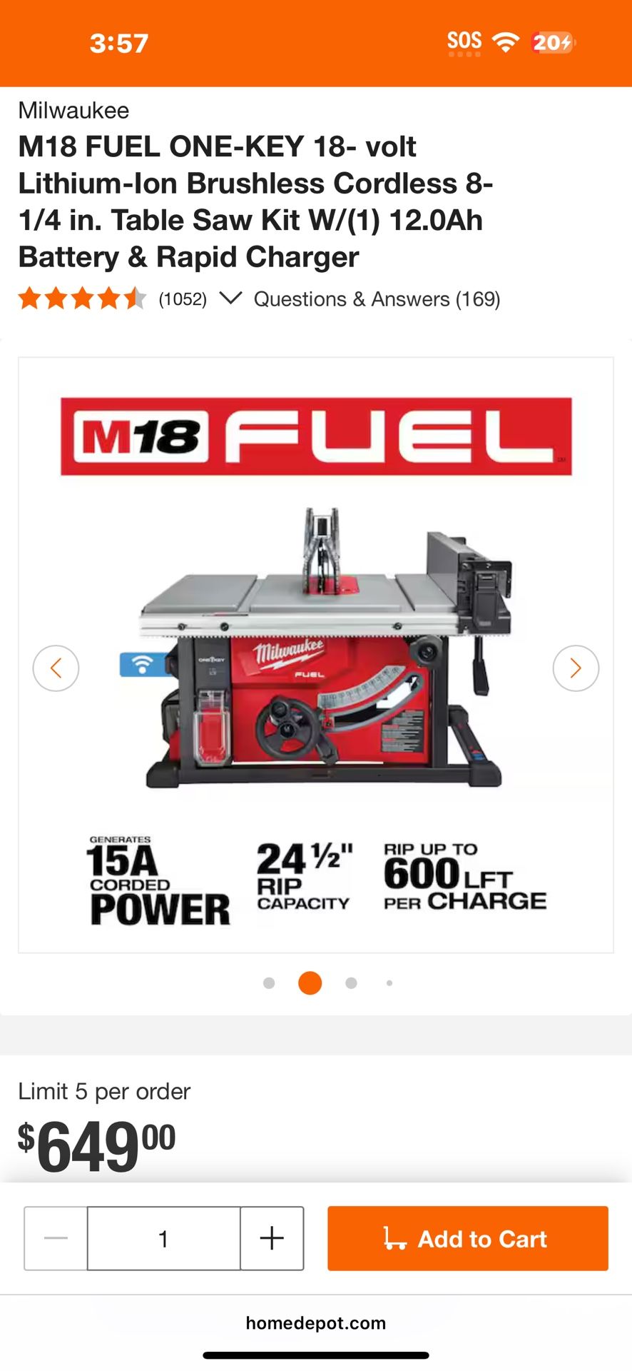 Milwaukee M18 FUEL ONE-KEY 18- volt Lithium-Ion Brushless Cordless 8-1/4 in. Table Saw Kit W/(1) 12.0Ah Battery & Rapid Charger
