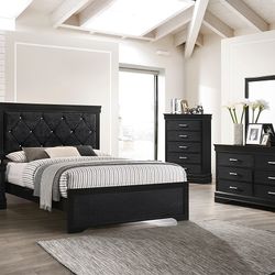 Brand New Black 4pc Queen Bedroom Set (Available In Eastern King)