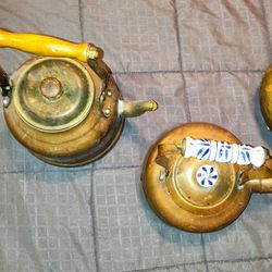2- Vintage Brass/Copper tea pot Kettle