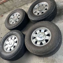 4 - 35x12.50r17LT 8x6.5 8x165.1 Stock Hummer H2 Chrome Rims Wheels With Tires!!!!!!