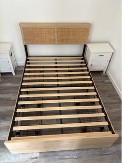 Full Bed Frame +  Mattress with 2 Nightstands