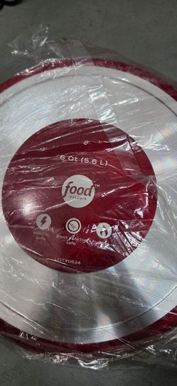 Food network 6 quart pot with lid red color .