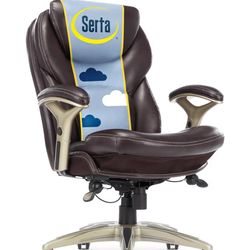 Brand New Brown Serta Claremont Vegan Leather Tall Back Executive Office Chair w/Adjustable Armrest