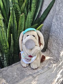 Vintage Baby Wrinkles Puppy Dog Plush 1981 Bib Ganzbros Gray Yellow Blue Tags, see 4 pics