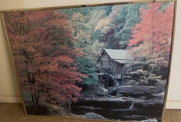 Framed Autumn Grist Mill Landscape Print