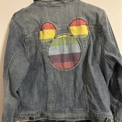 Disney Rainbow Mickey Mouse Stretch Denim Blue Jean Jacket 