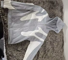 Grey and white zip up hoodie #hoodie