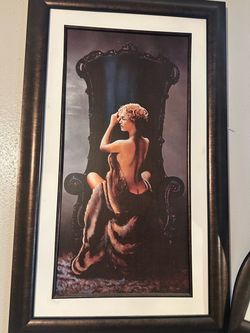 Large Vintage-Style Framed Woman Portrait Wall Art
