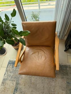 Crate & Barrel Cavett Wood and Leather Accent Chair