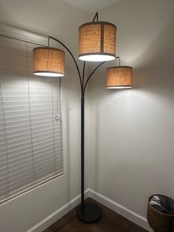 3-Light Arc Floor Lamp with Burlap Shades