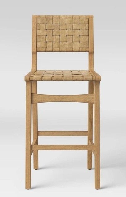 Ceylon Woven and Wood Barstool Natural -Threshold: Rubberwood Frame, 29" Seat Height