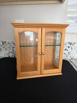 Lovely Wooden Miniature Curio Display Cabinet With Double Glass Doors