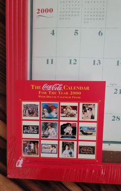 2000 COCA COLA CALENDAR WITH RED WOOD FRAME NOS - BAND NEW