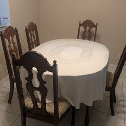 Wooden Dining Set Of A Table With 5 Chairs