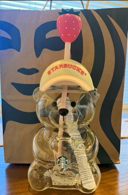 Starbucks pink bear glass cup