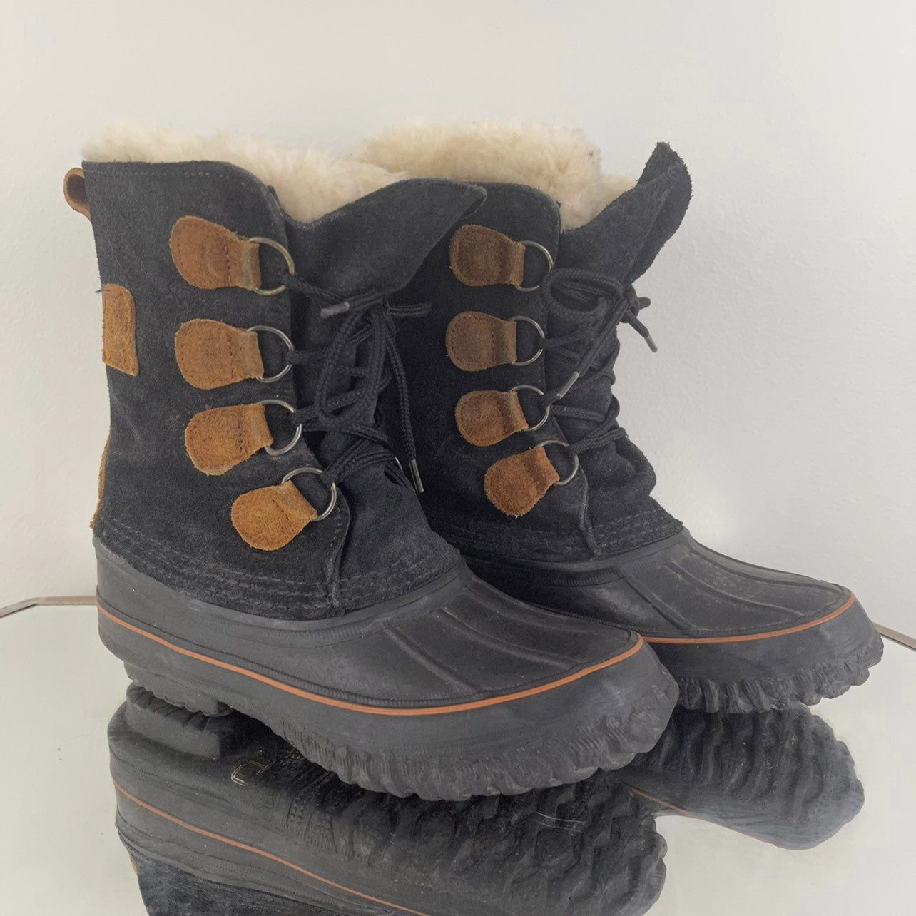 LACROSSE Black Brown Leather Felt Lined Lace Up Mid Calf Waterproof Winter Boots