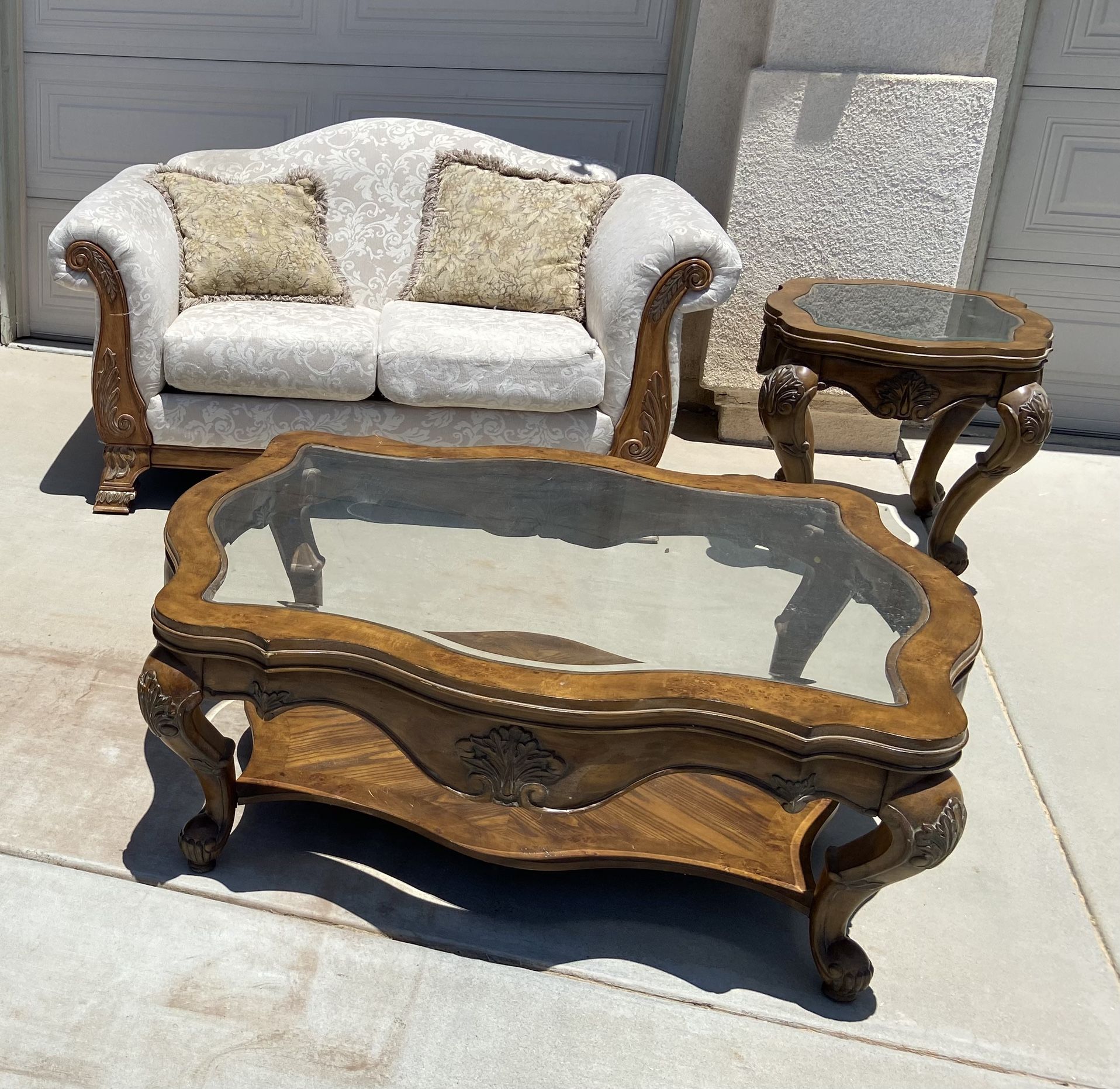 Love Seat, Sofa, Coffee Table And Side Table Set 