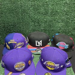 New Era Cap Lot Of 5 Los Angeles Lakers Fitted 7 1/2 -snap Back. 