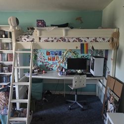 White Loft Bed With Desk
